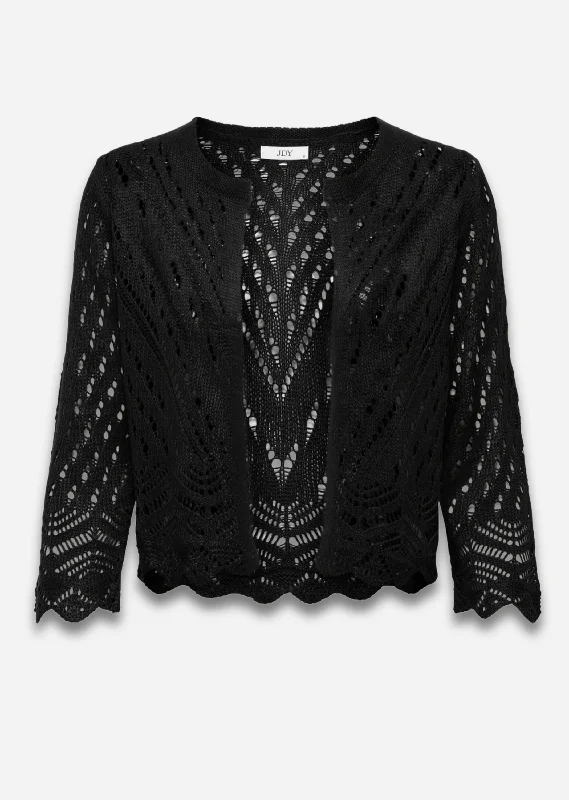 Sunni Crochet Knit Cardigan in Black Dapper Women's 1920S
