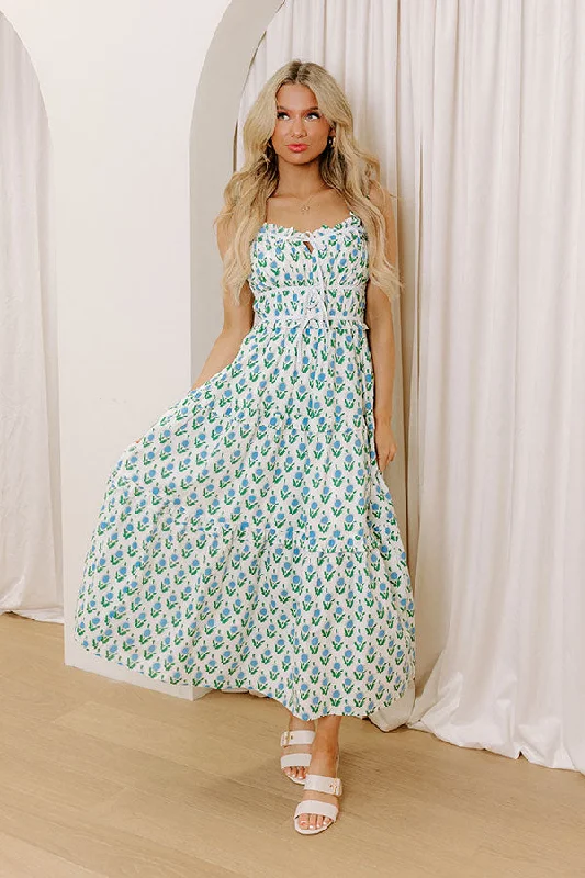 Southern Charm Floral Midi Dress in Sky Blue