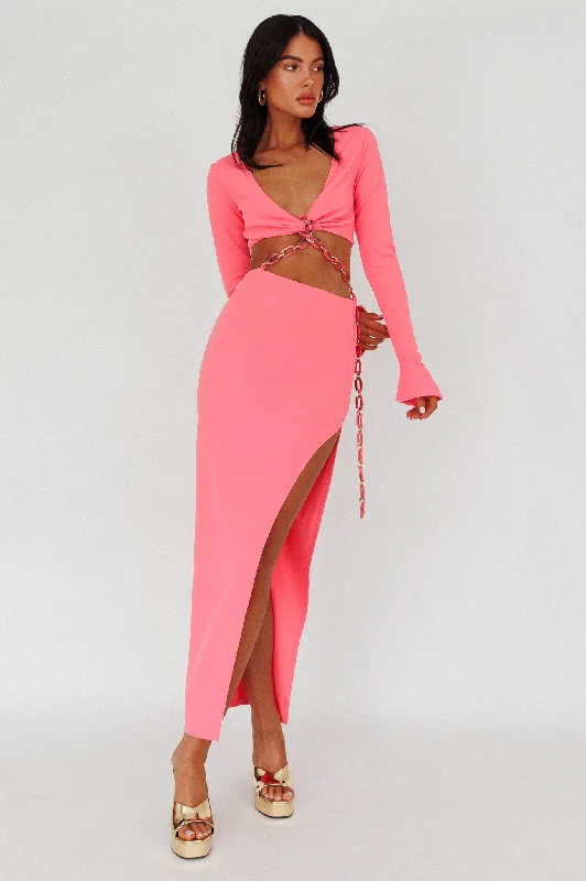 Sigournie Long Sleeve Chain Midi Dress Pink Sharp Women's Italian