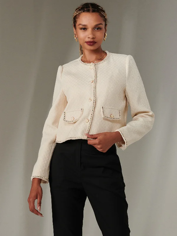 Contrast Trim Tweed Jacket, Oatmeal purpose