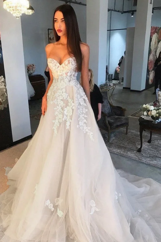 Elegant A Line Sweetheart Tulle Lace Applique Ivory Wedding Long Dress Sporty Women's Tennis Elegant A Line Sweetheart Tulle Lace Applique Ivory Wedding Long Dress Sporty Women's Tennis