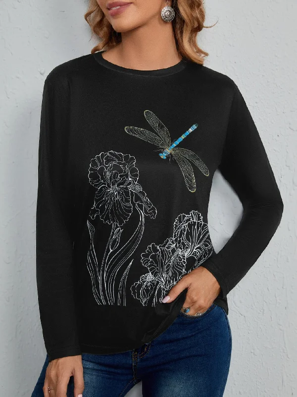 Casual Animal Long Sleeve Round Neck Regular Women T-Shirt Sophisticated Women's 