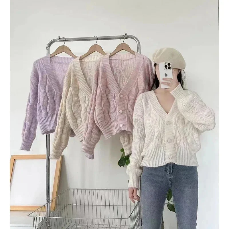 Amelie Cozy Cable-Knit Pearl Buttons Cardigan Modern Women's 