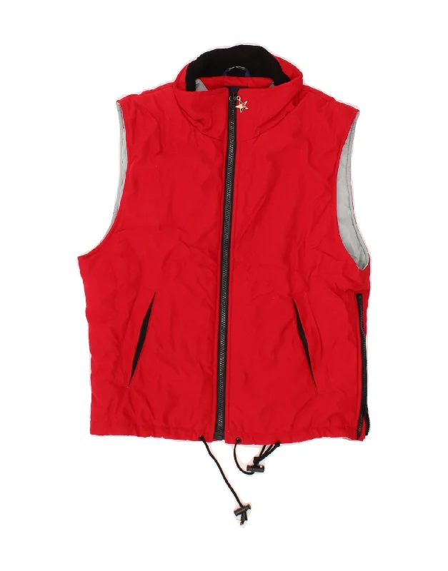 TOMMY HILFIGER Womens Padded Gilet UK 14 Medium Red Polyester Geometric