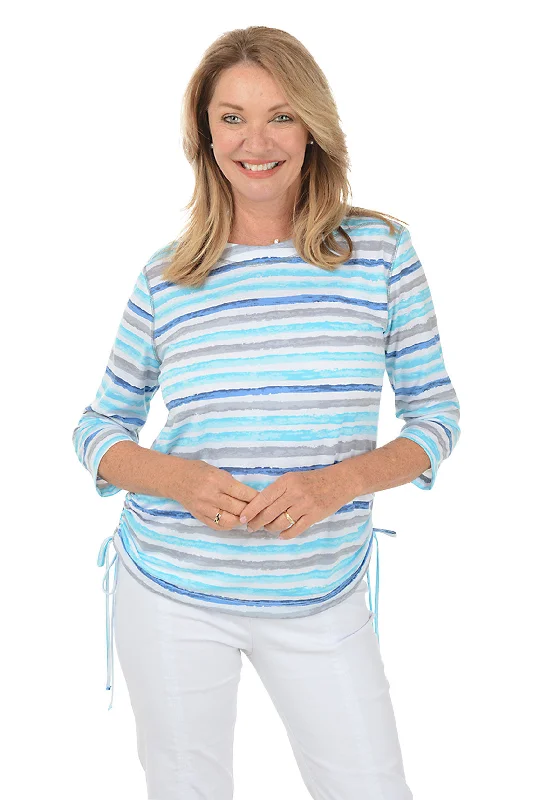 Earl Grey Stripe Side Shirred Top Sporty Women's Athleisure 