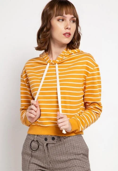 LMP022 pbch crop hoodie kuning putih belang stripe Polished Women's Silk