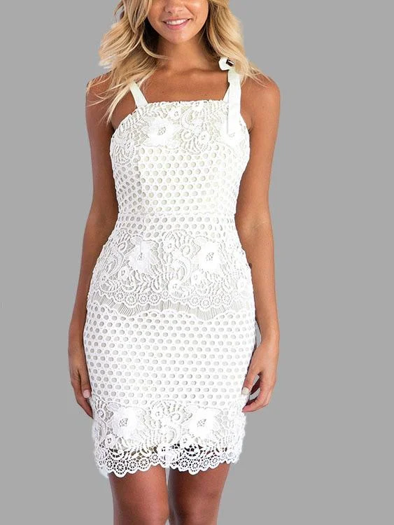 Wholesale Fashion White Sleeveless Lace Mini Dress Laid - back Women's Style