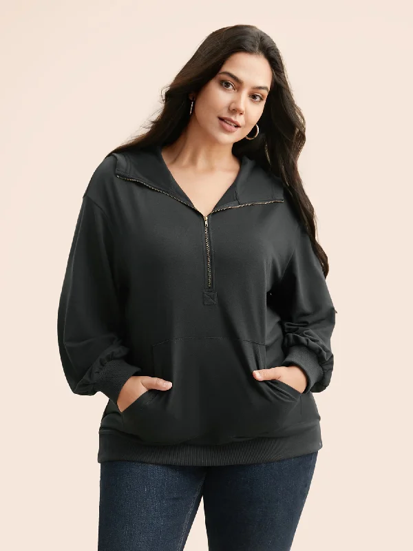 Half Zip Hooded Pocket Sweatshirt Youthful Women's Anime - inspired
