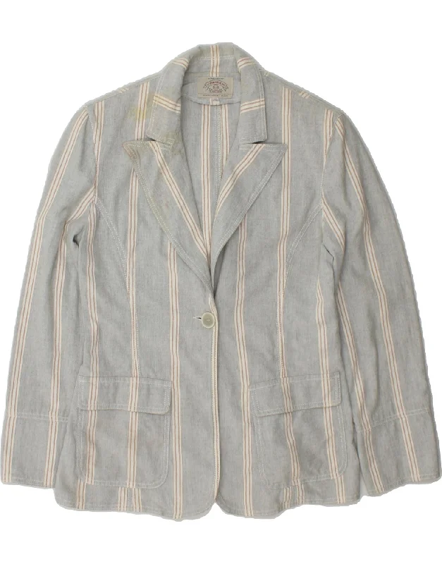 ARMANI JEANS Womens 1 Button Blazer Jacket UK 14 Large Grey Striped Cotton Polished Women's Silk ARMANI JEANS Womens 1 Button Blazer Jacket UK 14 Large Grey Striped Cotton Polished Women's Silk