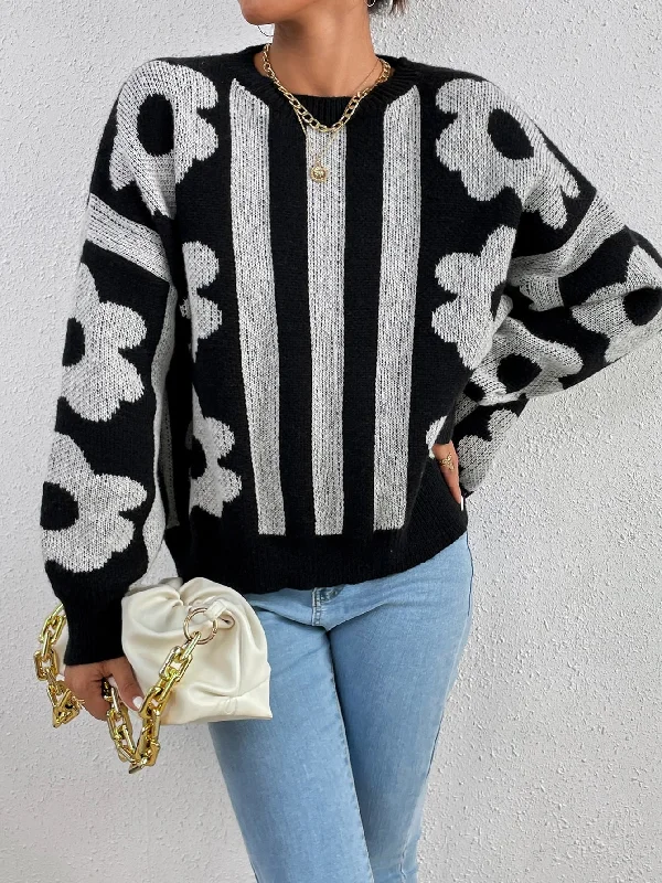 Casual Striped Long Sleeve Round Neck Regular Women Sweater