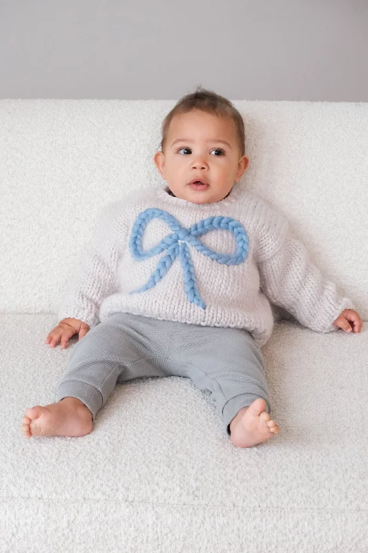 Baby Bow Chunky Knit Sweater in Blue