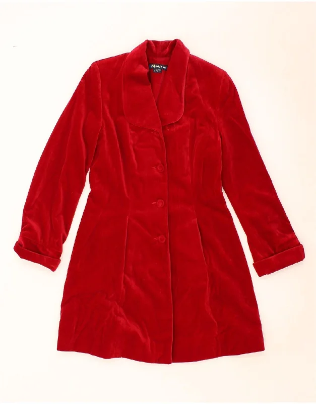 MONSOON Womens Velvet Overcoat UK 10 Small Red Cotton Cool Women's Distressed