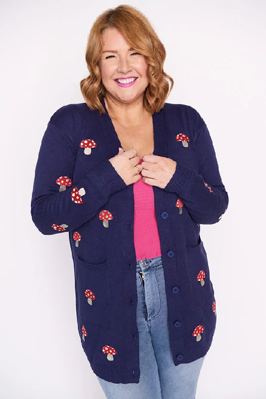 Angela Navy Mushroom Cardi Youthful Women's Anime - inspired