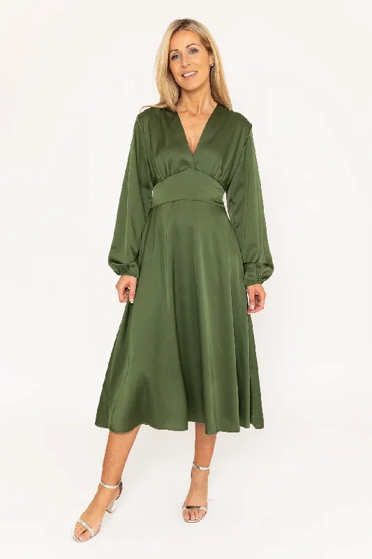 Long Sleeve Khaki Veronica Midi Dress purpose