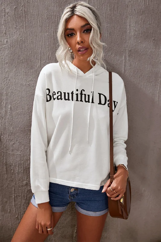 BEAUTIFUL DAY Graphic Drawstring Hoodie Edgy Women's Punk