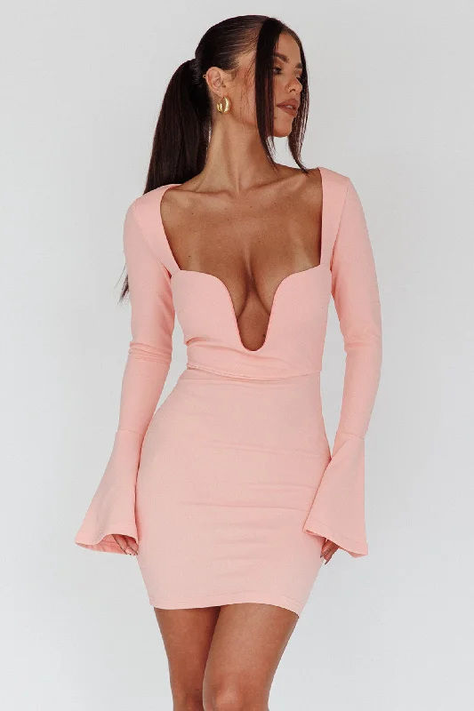 Maris Flared Cuff Mini Dress Baby Pink Modern Women's 