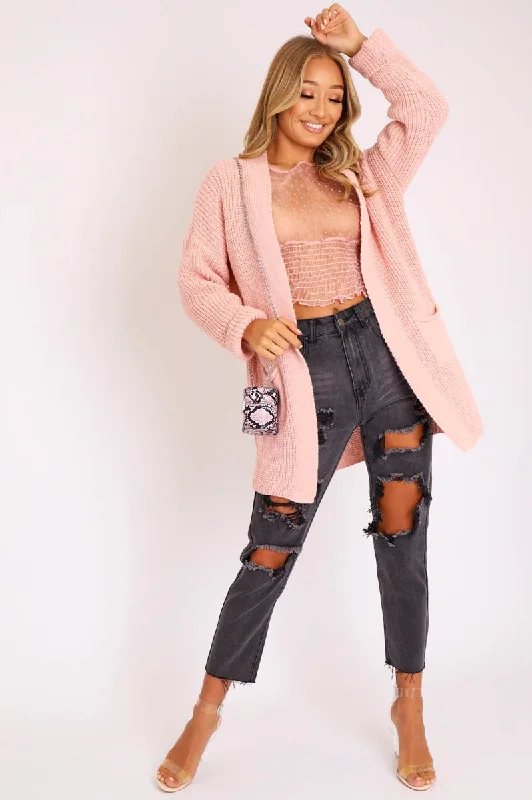 Pink Knitted Oversized Pocket Detail Cardigan - Anna Australian Beach