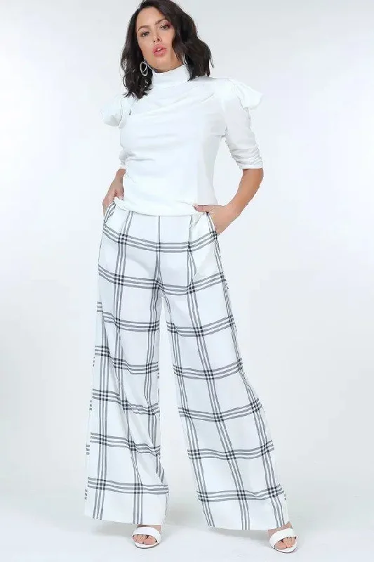 High Waist Plaid Print Wide Leg Pants Cashmere