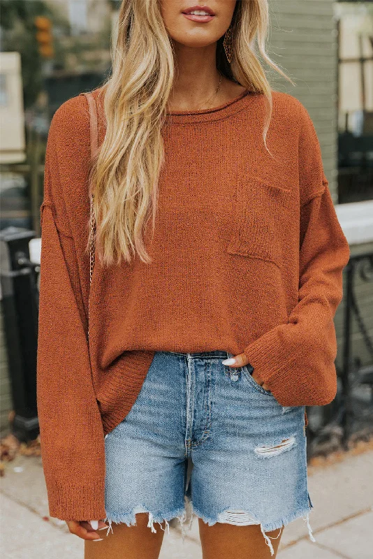 Exposed Seam Round Neck Knit Top Dapper Women's Bow - adorned