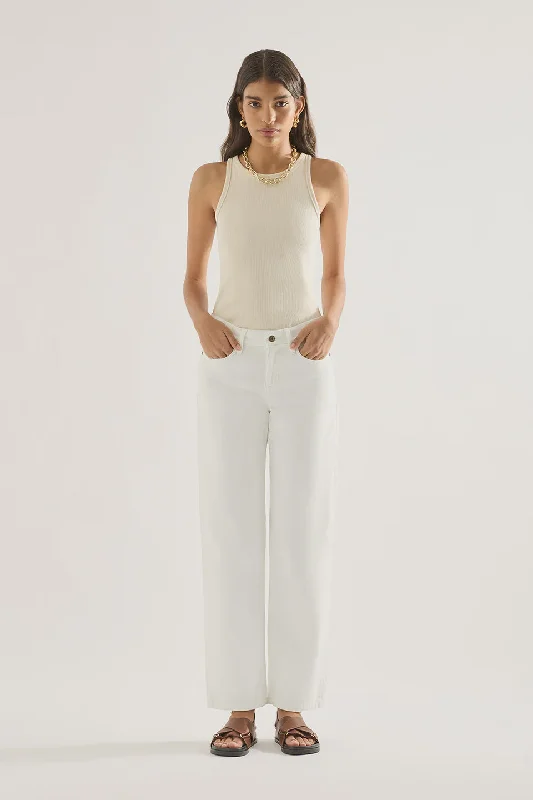Elise Mid Strait Jean - Snow White Confident Women's High - fashion