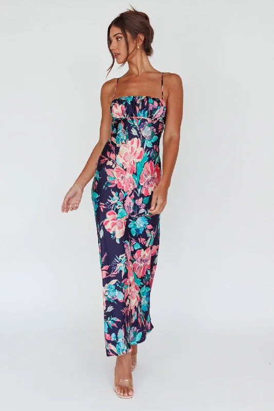 From Above V-Back Midi Dress Floral Navy Trendy Women's 