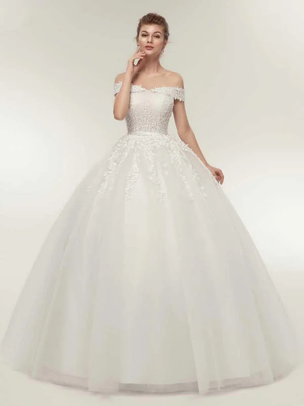 Off-the-Shoulder Lace-Up Ball Gown Wedding Dresses Stylish Women's Neon