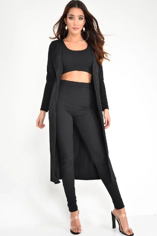 Black Rib Longline Cardigan - Charlett Practical Women's Quick - dry