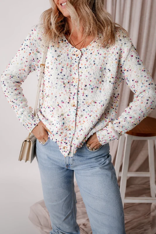 KaleaBoutique Rhinestone Decor Multicolor Confetti Sweater Cardigan Monochromatic All - in - one KaleaBoutique Rhinestone Decor Multicolor Confetti Sweater Cardigan Monochromatic All - in - one