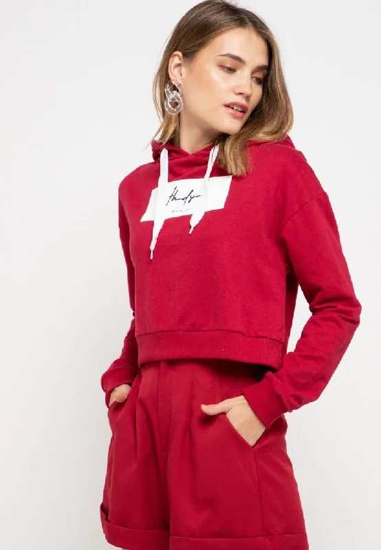 LMP009 pbch crop hoodie thdy sign rectangle maroon Sporty Women's Tennis