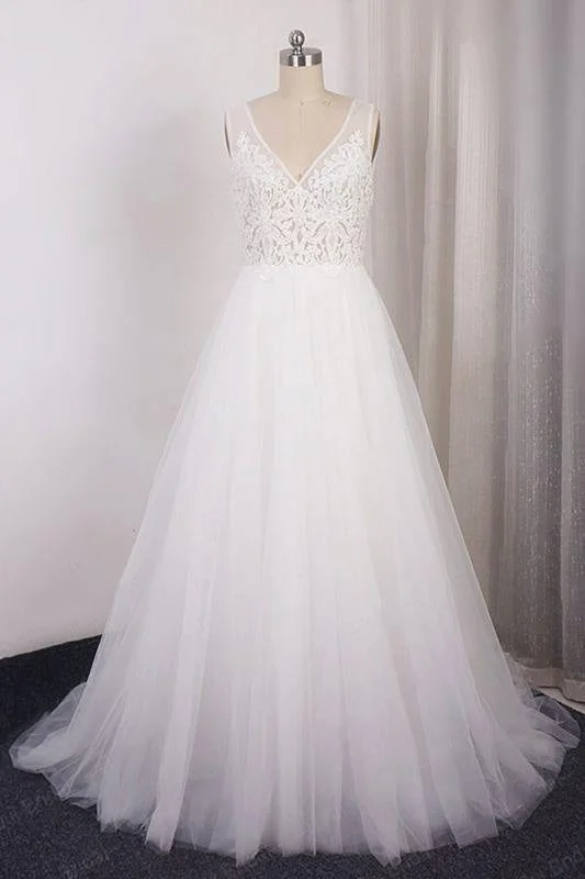 Bridelily V-neck Appliques Tulle A-line Wedding Dress Practical Women's Multi - 