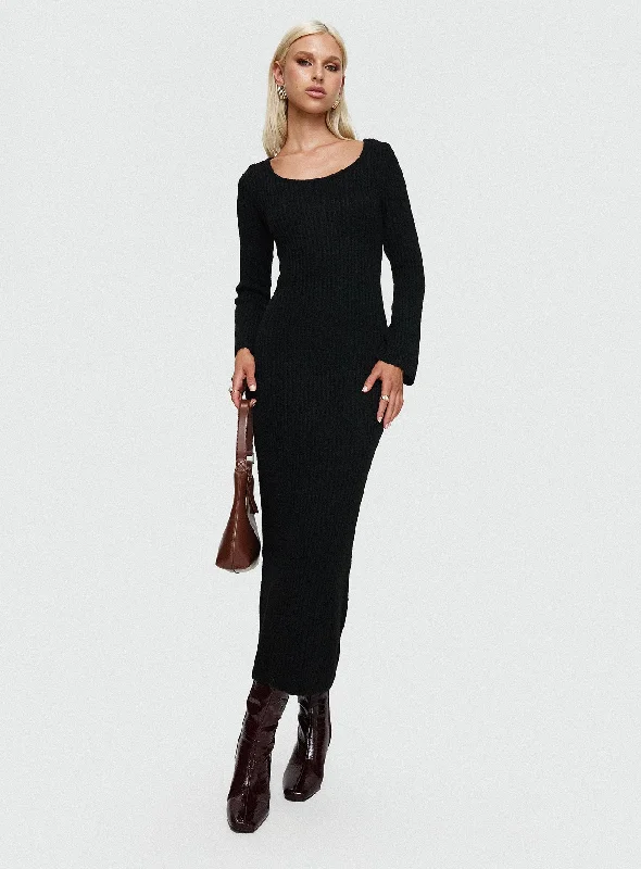 Malletti Long Sleeve Maxi Dress Black Artistic Women's Avant - 