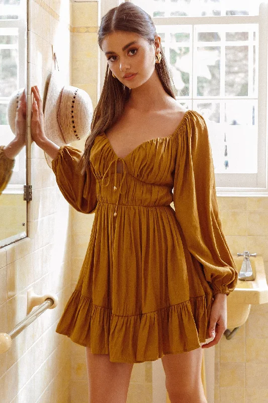 Vista Del Mar Tied Bust Mini Dress Tan Cozy Women's Winter
