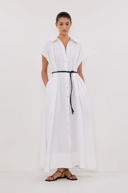 LANA WHITE LINEN MIDI SHIRT DRESS Elegant Women's Formal 