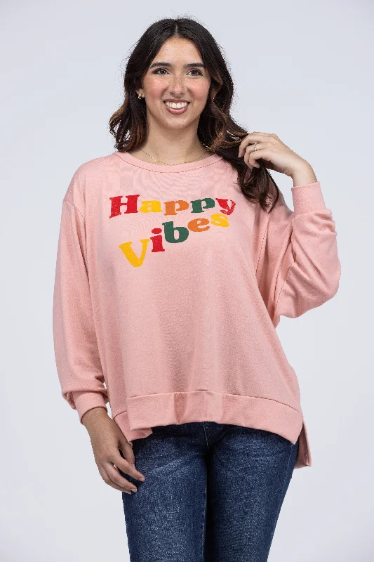 Happy Vibes Graphic Women's Long Sleeve Top British Gentlewoman Style