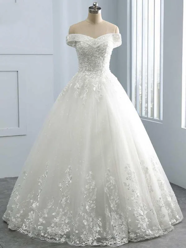Gorgeous Off-The-Shoulder Lace Ball Gown Wedding Dresses Modern Women's 