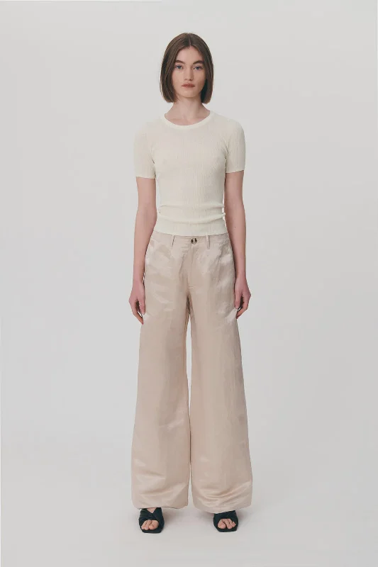 Carlotta Silk Linen Wide Pants - Champagne Athletic Women's High - 