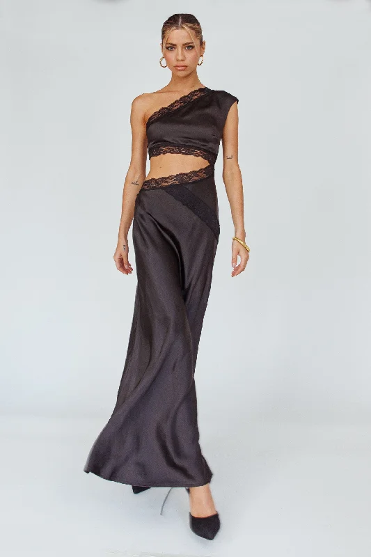 Mahli One-Shoulder Maxi Dress Black Preppy Women's College