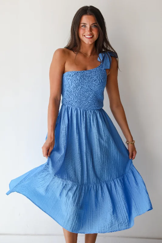 FINAL SALE - Dedicated To Glamour Blue One-Shoulder Midi Dress Refined Women's Hand - crafted
