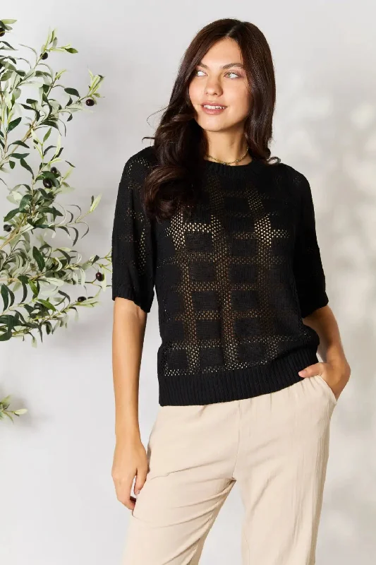 Mandy Ribbed Trim Round Neck Knit Top Luxurious Women's High -  end