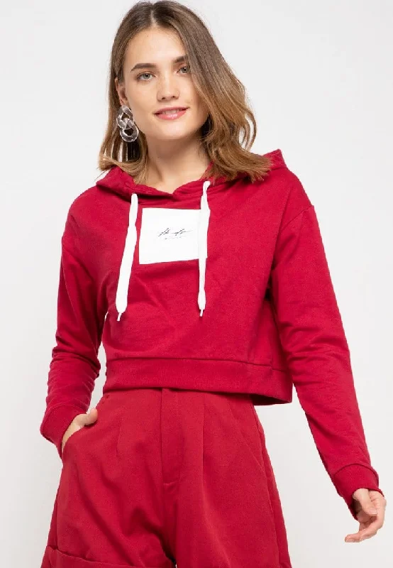LMP023 pbch crop hoodie thdy sign square maroon Sophisticated Women's Tailored