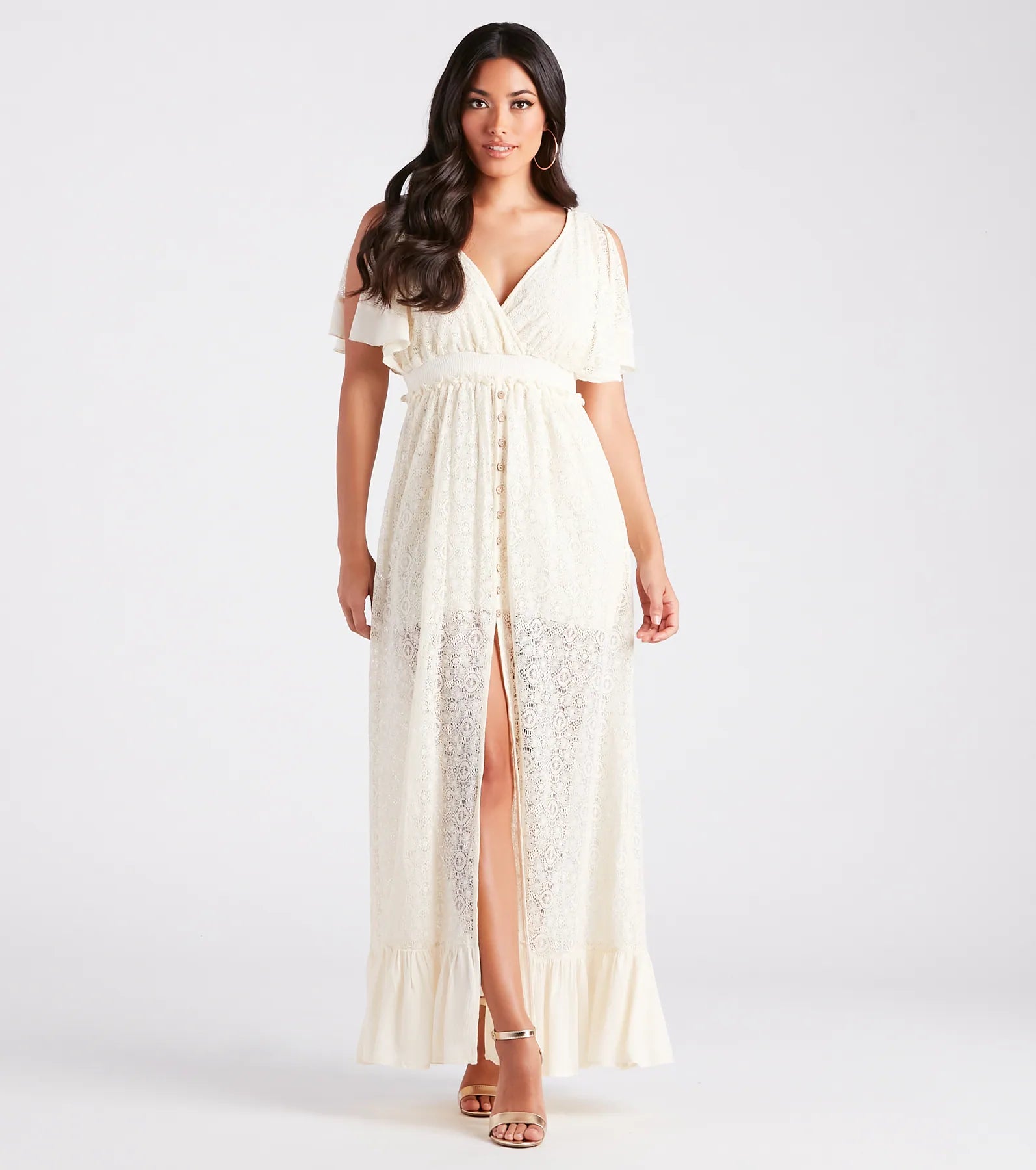 Showcase Your Charm Sheer Lace Maxi Dress Laid - back Women's Vibe