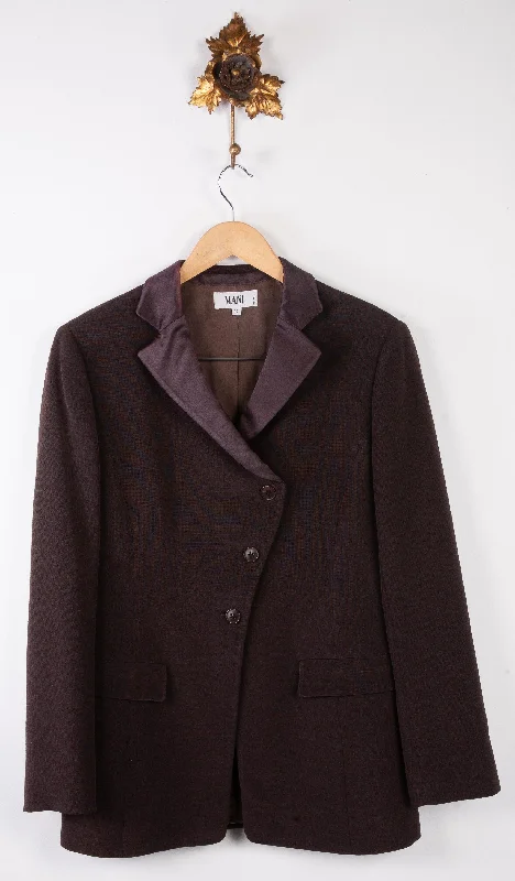 Mani Single Breasted Jacket with Satin Collar Brown Size 10 European