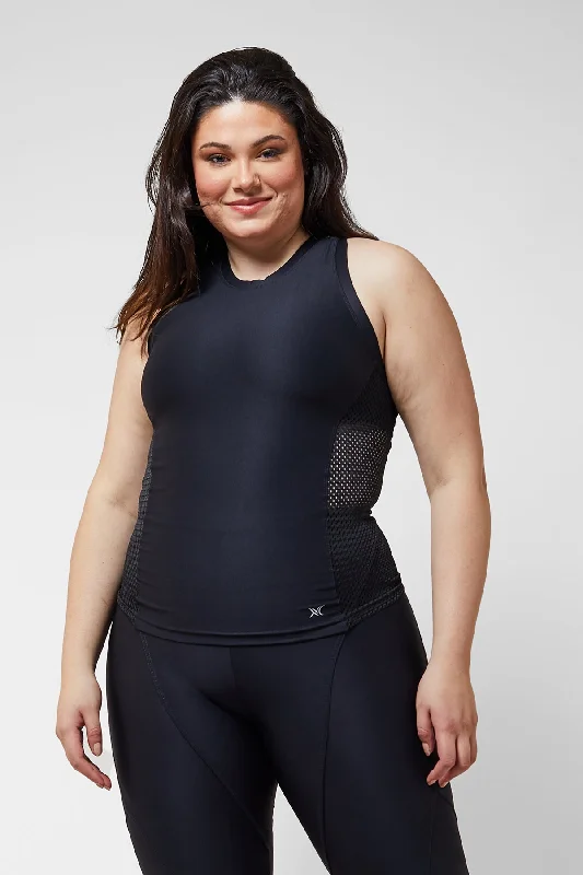Fitted Gym T-Back Vest Black Polished Women's Silk