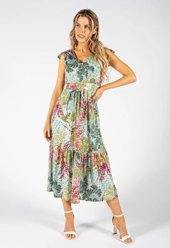 Tropical Bloom V Neckline Dress Compression