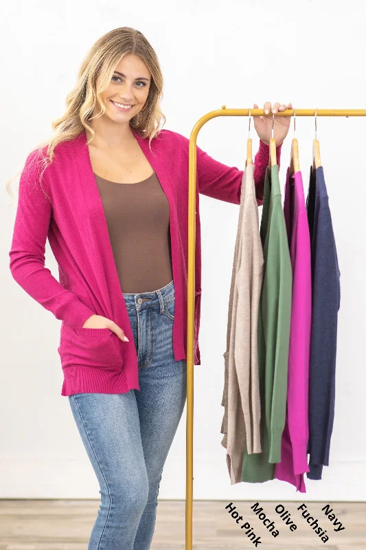 Open Front Everyday Cardigan With Pockets Hip Women's Retro