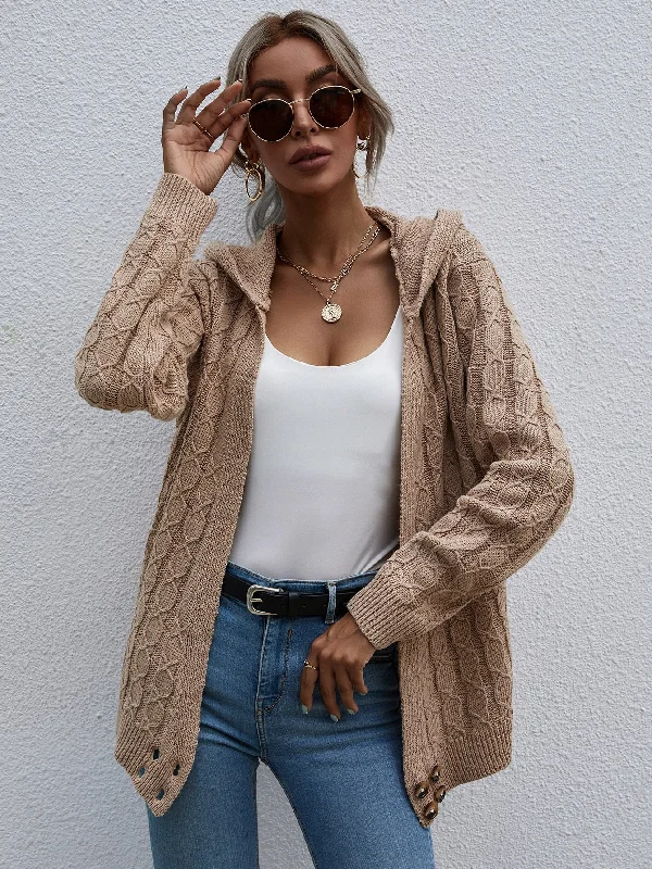 Casual Plain Button Long Sleeve Hooded Short Women Cardigan purpose