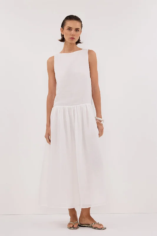 JACQUES WHITE RAMIE MIDI DRESS garde