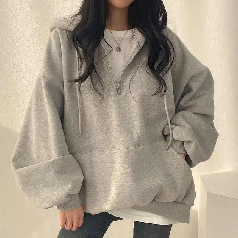Oversize Solid Color Essential Hoodie with Zipper garde