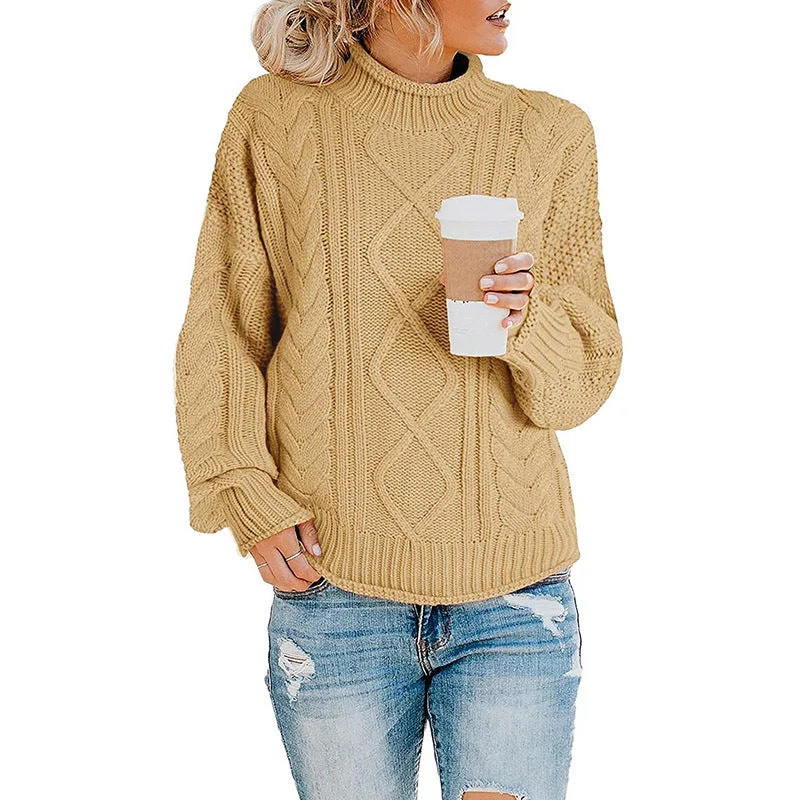 Casual Solid Color Crew Half High Neck Rolled Hem Pullover Sweater Wholesale Womens Tops Classic Women's Tweed Casual Solid Color Crew Half High Neck Rolled Hem Pullover Sweater Wholesale Womens Tops Classic Women's Tweed