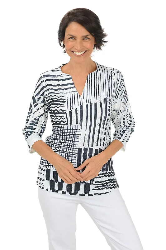 Bold Lines High-Low Eyelet Top Luxurious Women's High -  end